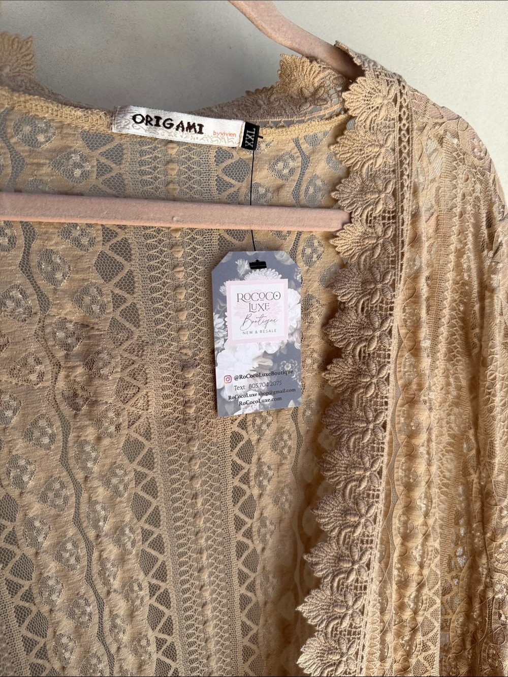 NWT Origami kimono Lace cardigan beige nude waterfall Front- layered‎ tiers XXL - Picture 10 of 16